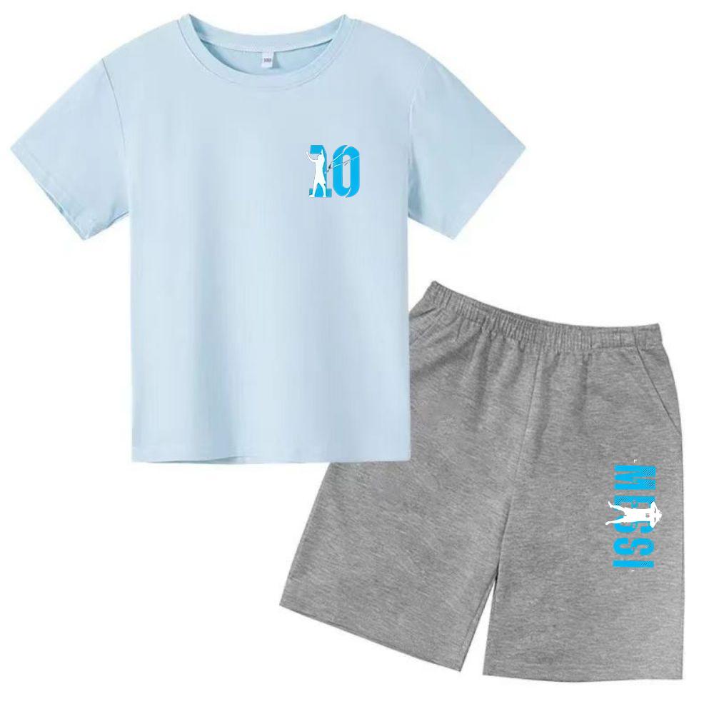 Set Estivo per Bambini Marca Messi Stampa T-shirt a Maniche Corte + Pantaloncini Set 2 Pezzi Tuta Sportiva Moda Casual Bambino Ragazzo Ragazza Abbigliamento per Fan