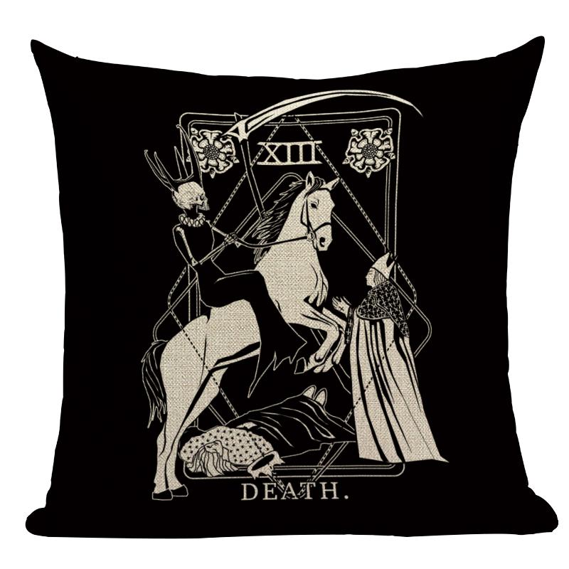 Black Tarot Throw Pillow Cover Mexico Skull Decorative Pillow Covers Horror Ghost Pillow Cases Home Decor Cover for Pillow Cojin