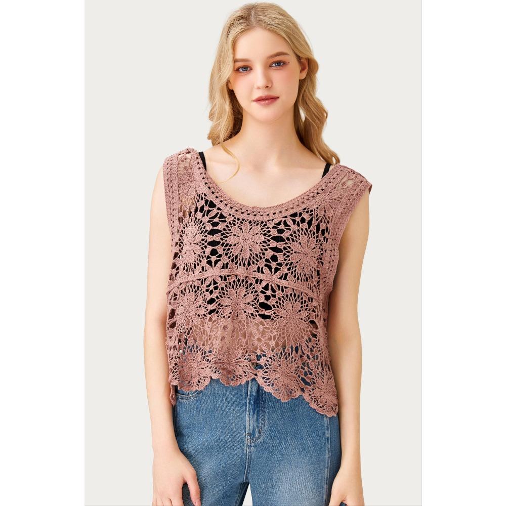 

DIMANAF 2026 T-Shirt Women Knitting Lace Vest O-Neck Hollow Summer Style Basic Tops Tees Loose Clothing One Size