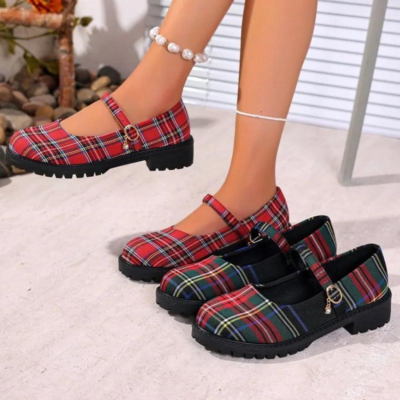 Damen Sneaker Frühling Damen Runde Zehenpartie Student Lolita Schuhe Bequeme High Heels Sneaker Damen Plateau Karomuster Mary Jane Schuhe
