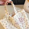 Large Capacity Printed Tote Bag Sweet with Lace Bow Storage Handbags Canvas Handbag