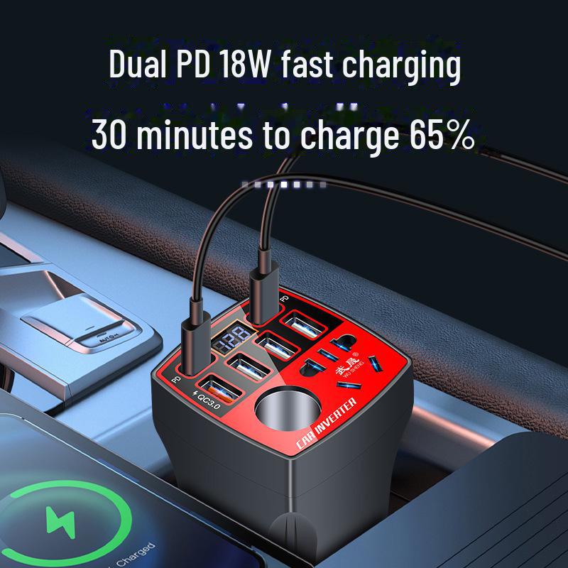Högpresterande multifunktionell bilväxelriktare 12V/24V till 220V snabbladdare med cigarettuttag