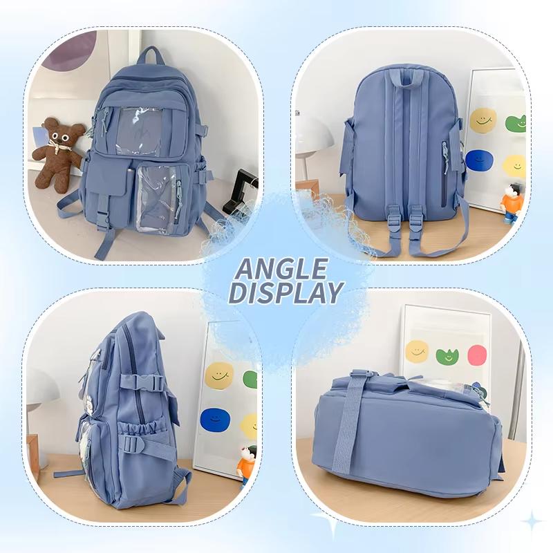 Cute Oxford Cloth Ita School Backpack, Multi-Pocket Breathable Bag for Girls & Ladies, Clear Window for Badges