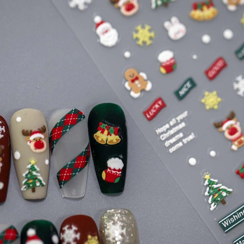 Snowman Christmas Nail Decals Cartoon Elk Christmas Nail Stickers Cute Lady