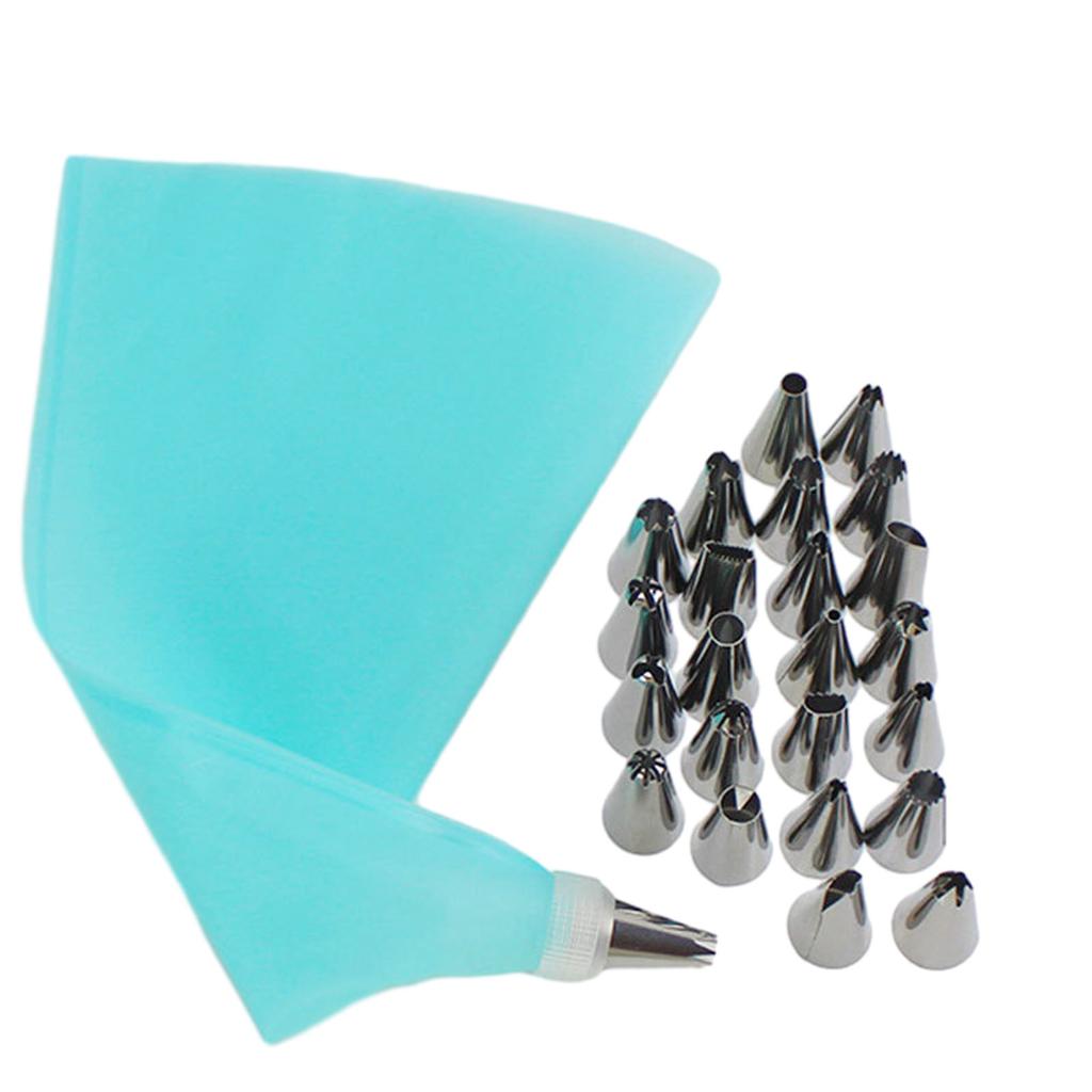 26pcs Pastry Bag Cake Decorating Tools Kit Stainless Steel Cake Nozzle Silicone Piping Bag For Bakery Confectionery Equipment