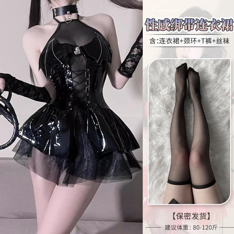Sexy Lingerie Pure Desire Pu Suit Sexy Cosplay Free of Tight Patent Leather Demon Temptation Off Uniform Woman