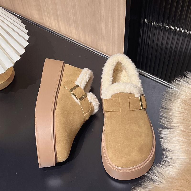 Thick-soled Velvet Birken New Winter Thickened Cotton Outer Wear Fluffy Warm Cotton Shoes Snow Bread Shoes