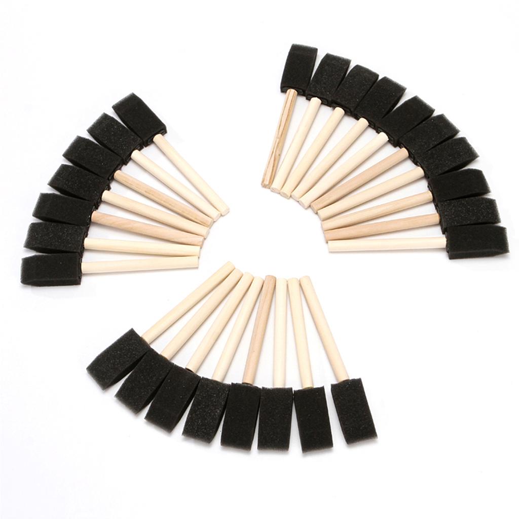 25 Pieces 1-Inch Foam Brush Set Sponge Paint Brushes Wooden Handle Lightweight for Students Family