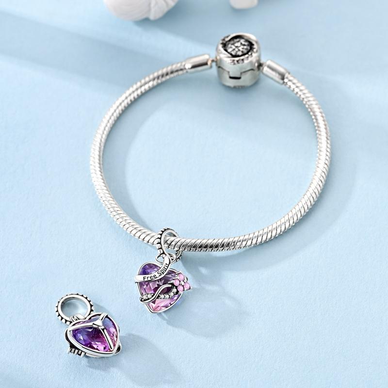 Copper Delicate Pink Purple Crystal Butterfly Pendants Charms Fits Genuine Charms Bracelet Women DoItYourself Jewellery Gifts