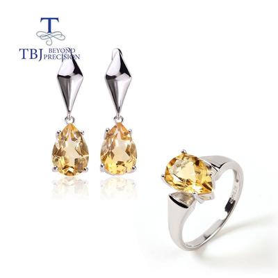Set di gioielli in citrino naturale dal design classico, in argento sterling 925, gioielli raffinati, semplici da indossare ogni giorno, regalo per le donne
