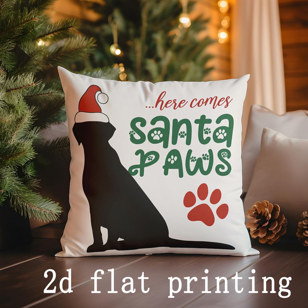 1pcs/4pcs- Christmas Cat Themed Pillowcases with Paw Prints , Square Pillow Cover, Modern Sofa Decorative Cushion Cover