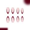 Glossy Press On Nail Almond Shaped Wine Red French Tip With White Polkas Dots and Bows Design 24Pcs for Women Party