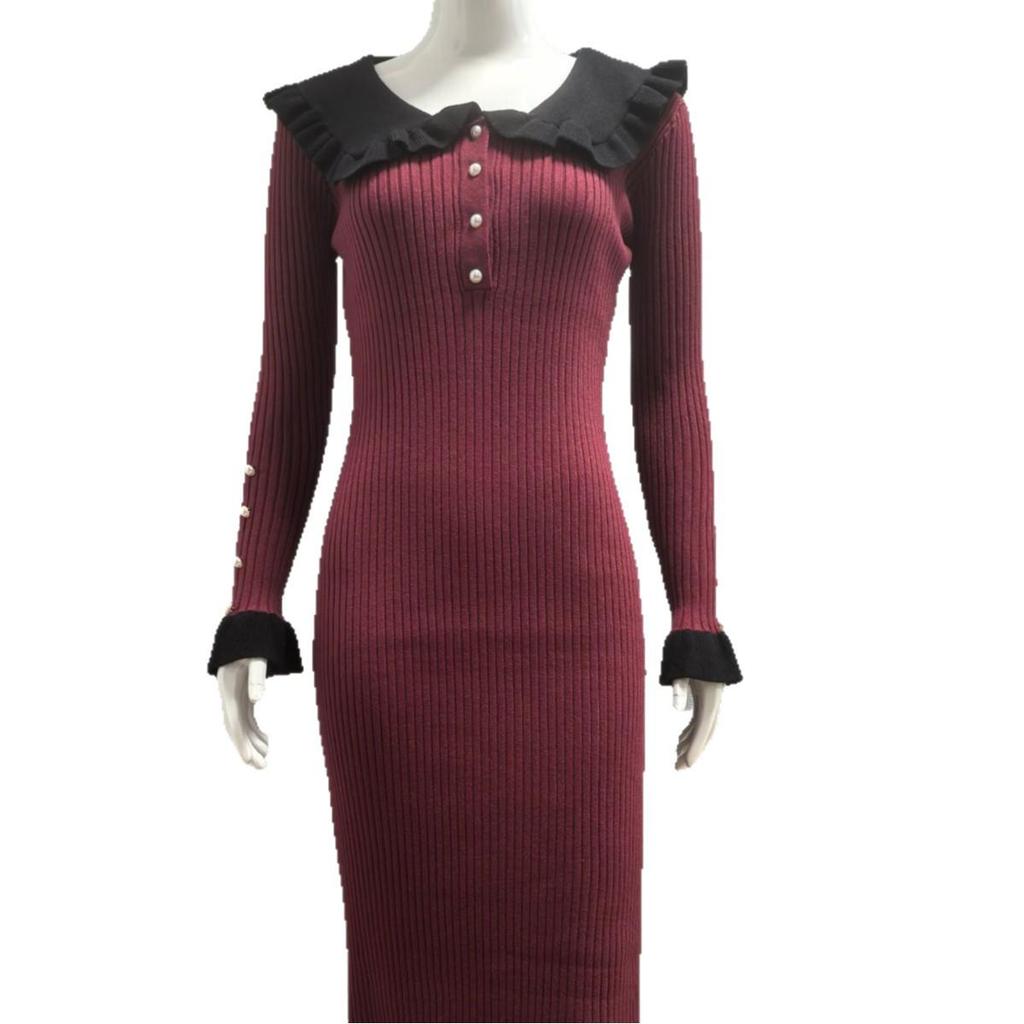 Retro Woolen Ruffle Knitted Dress: European and American French Style for Autumn and Winter
