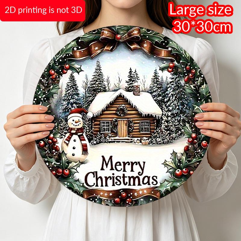 2D Flat, 1pc Retro Aluminum Christmas Ornaments - Snowman, Red Berry Wreath, And "Merry Christmas" Tag, Indoor Outdoor Wall Hanging Decor, Front Door