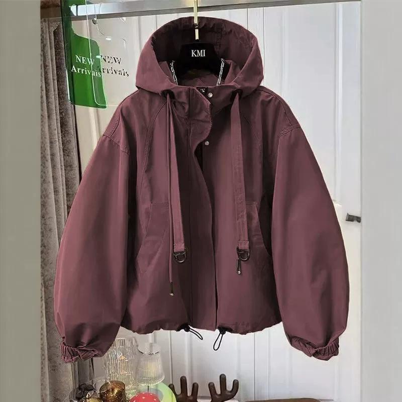 

Trench Coat Women Spring Autumn Loose Long Sleeve Casual All-Match Hooded Windbreaker Outerwear Ladies Overcoat 4XL червоний