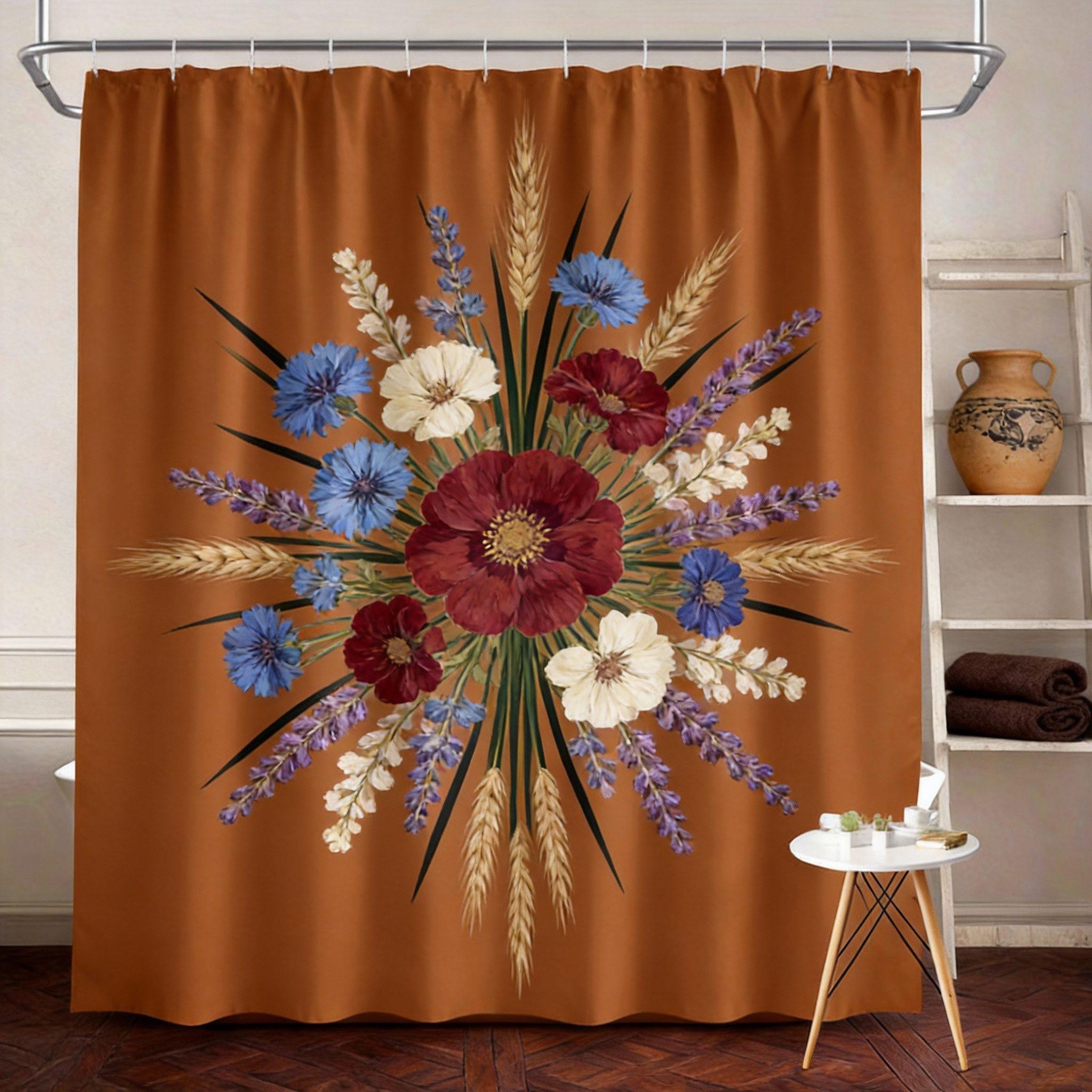 

Vintage Floral Shower Curtain 180X180Cm – Daisies Cosmos Lavender In Blue Purple Pink, Beige Botanical Bathroom Decor, 12 Hooks W60H190(CM)-1 Pcs