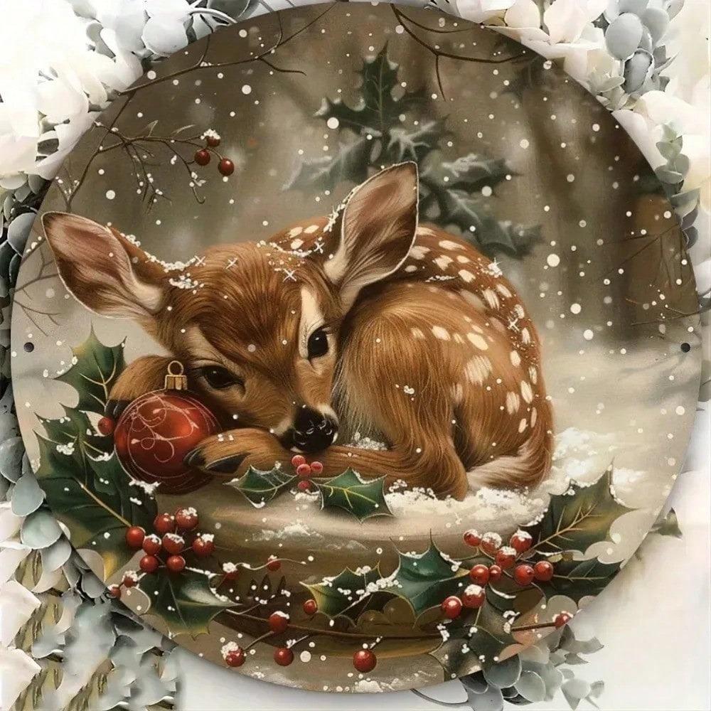 Vintage Christmas Deer Metal Sign Retro Wall Decor Farmhouse Holiday Art For Home Porch Bedroom