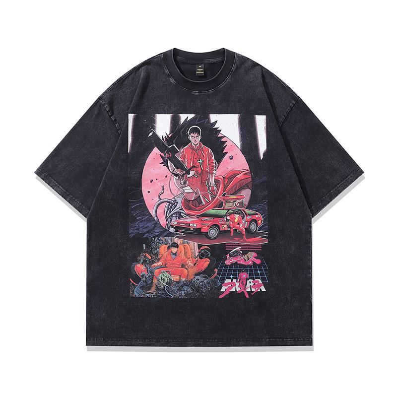 Men'S Trendy T-Shirt Animation Printing Washed Old Short-Sleeved T-Shirt Men'S And Women'S Street Hip-Hop Half-Sleeved Top Trendy