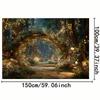 2D Fantasy Garden Tapestry Enchanted Forest with Stone Path & Glowing Lights Wall Art