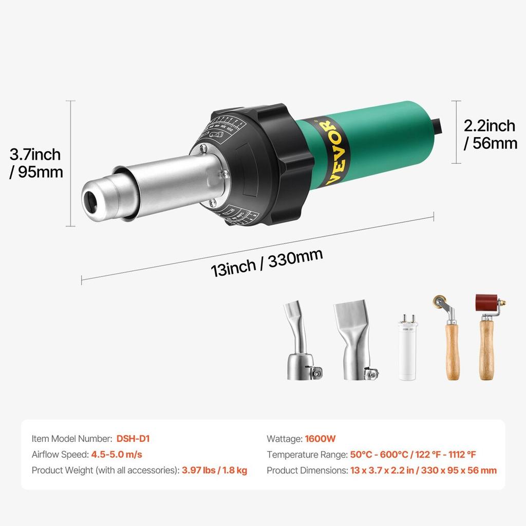 Horkovzdušná plastová svářečka 1600 W PVC TPO Vinyl Horkovzdušná pistole & 5 příslušenství