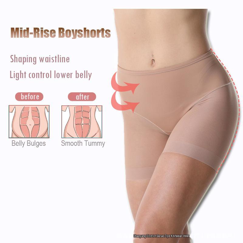European & American Women's Seamless Mesh Boxer Briefs with Antibacterial Cotton Crotch - Sexy Mid-Low Waist Shaping Underwear