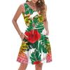 Women's Summer Fashion Casual V-Neck Pleated Stitching Hawaiian Floral Print Sleeveless Pocket Vest Dress