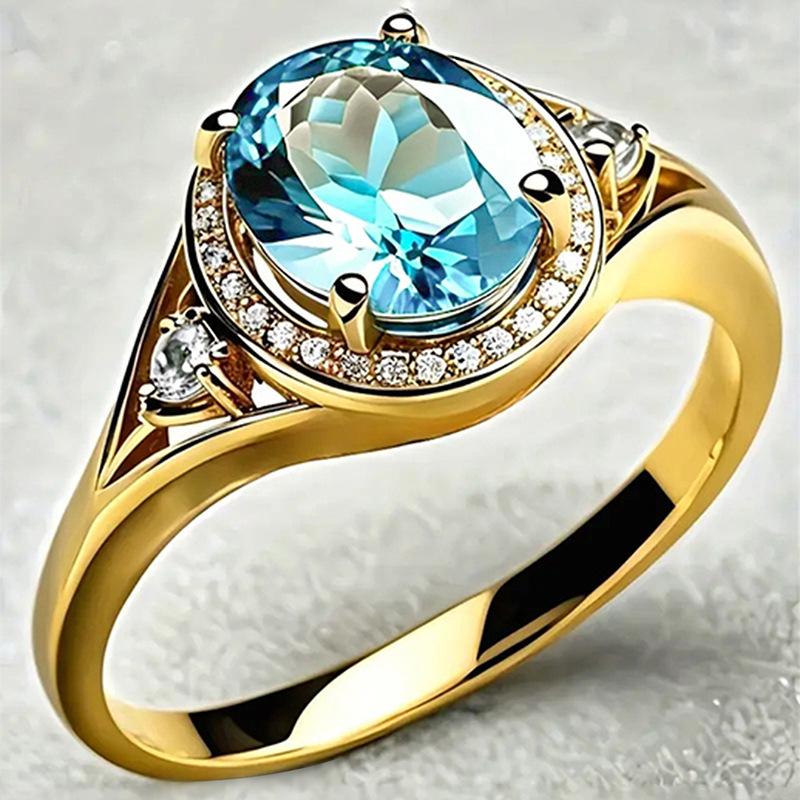 European and American inlaid aquamarine ring, light luxury retro court niche ring, personalized design female ring