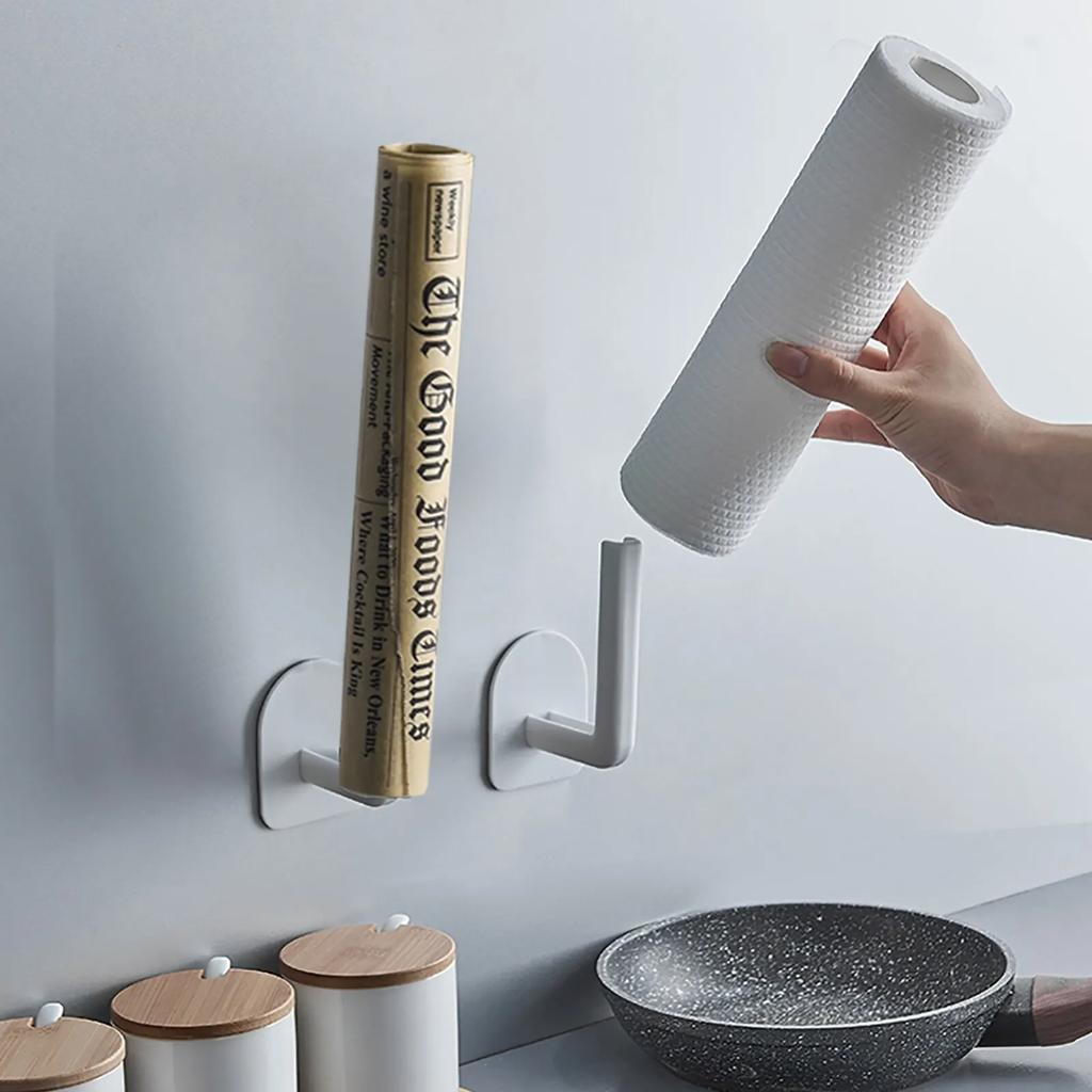 Traceless White Kitchen Pot Cover Cup Rack Holder Shelf Shelves - 2PCS Hole Free Hook Kitchen Rack