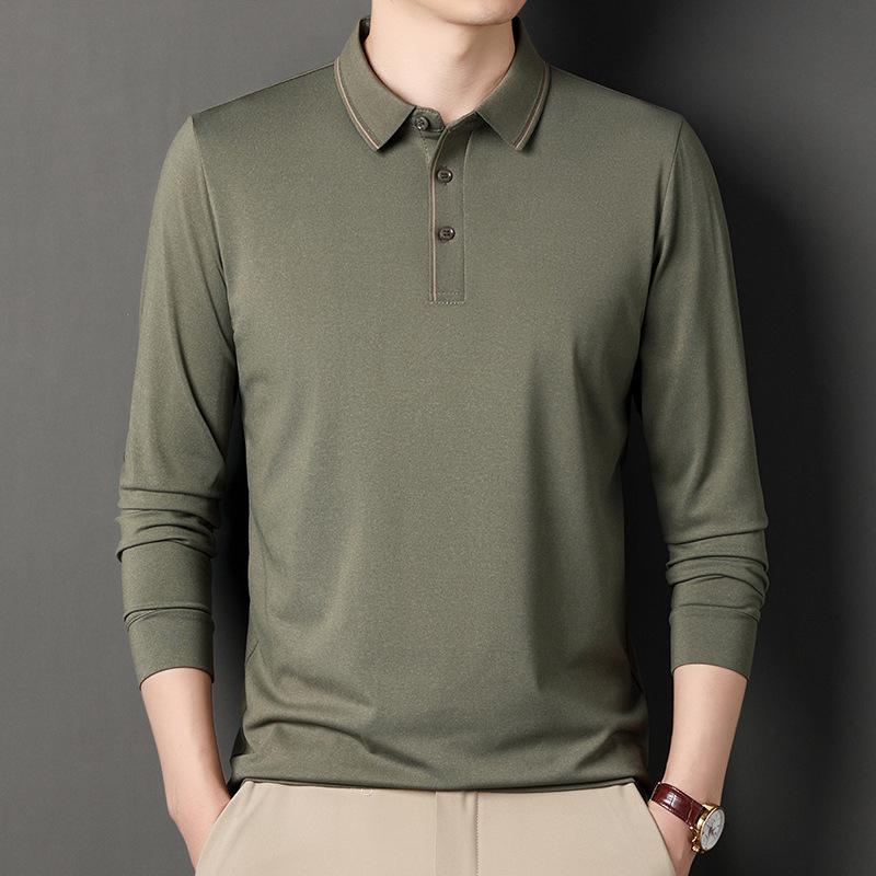 Men's Polo Spring and Autumn Long-sleeved T-shirt Men's Lapel Simple Business Youth Loose Large Size Dad Wear