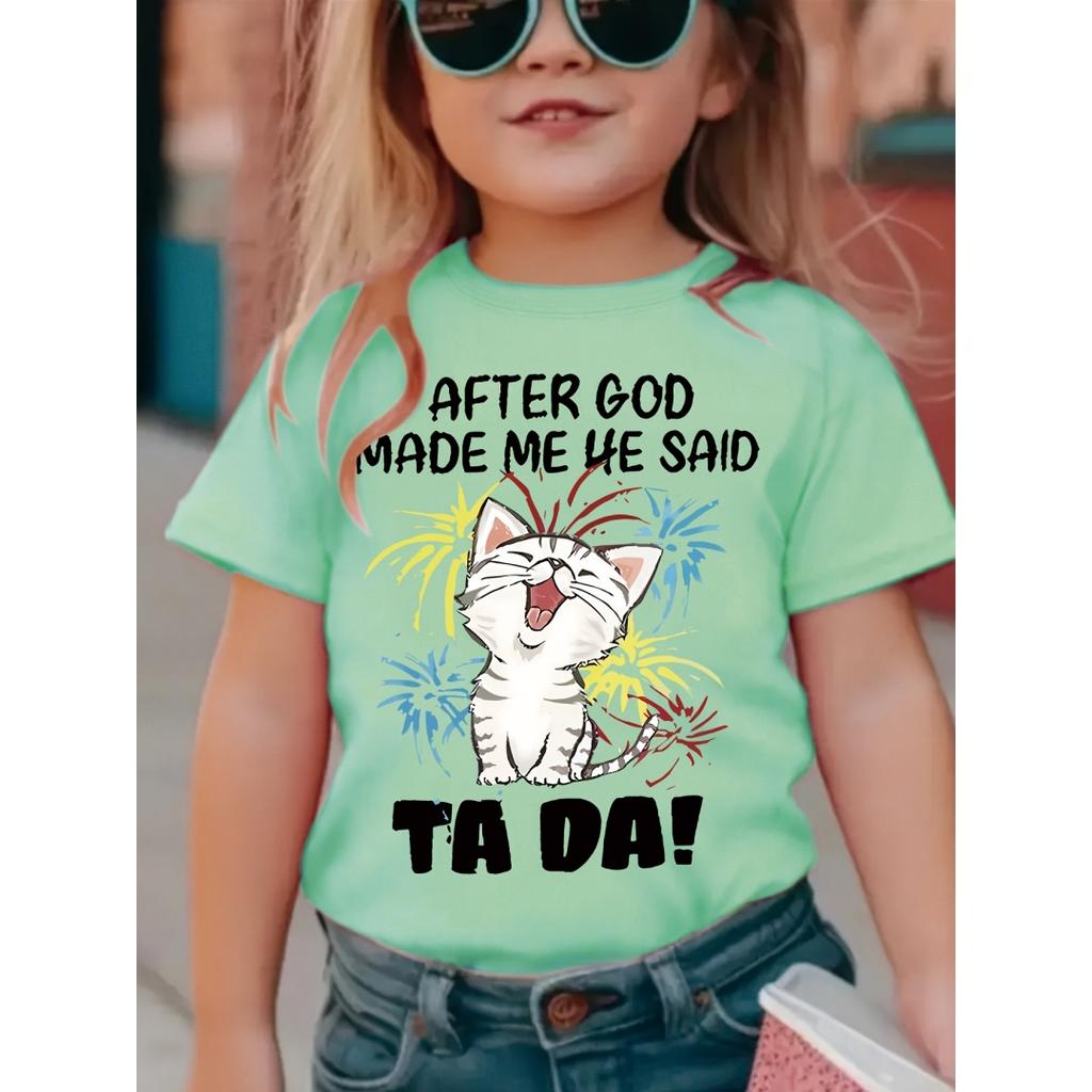 2026 New Kids T-Shirts Cute Cat Graphic Animal Print Summer Fashion Children Clothes Funny Round Neck Cute Cat Lover Streetwear
