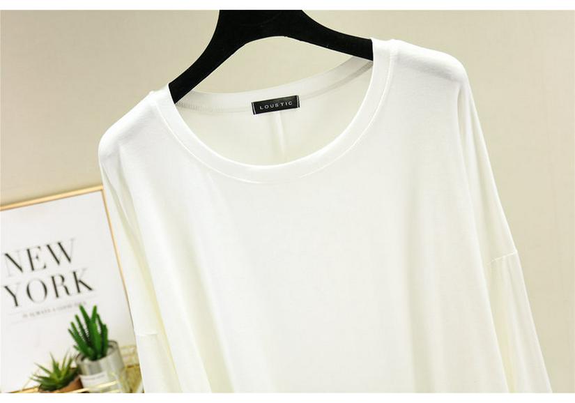Women's Loose Modal Cotton Long Sleeve Top - Spring/Summer Plus Size Lightweight Slimming Round Neck Solid Color Base Layer.