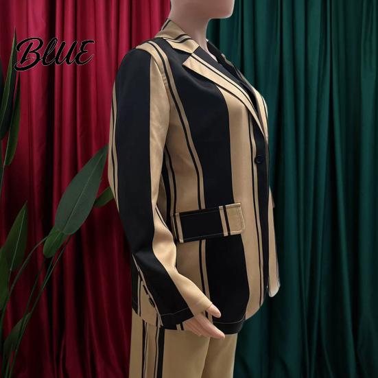 Ținută de Birou 2 Bucăți/Set Set Formal Doamnă Sacou Pantaloni Mânecă Lungă Bloc de Culoare Dungat Guler Revers Cardigan Jachetă Pantaloni Lungime Medie Crăpătură Pantalon Evazat