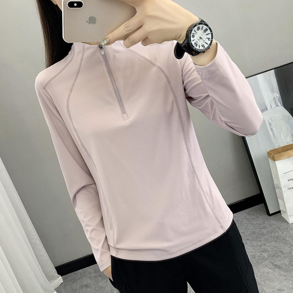 Damen Funktionsshirt mit langen Ärmeln - Schnelltrocknend, Elastisch, Atmungsaktiv, Stehkragen für Laufen und Fitness