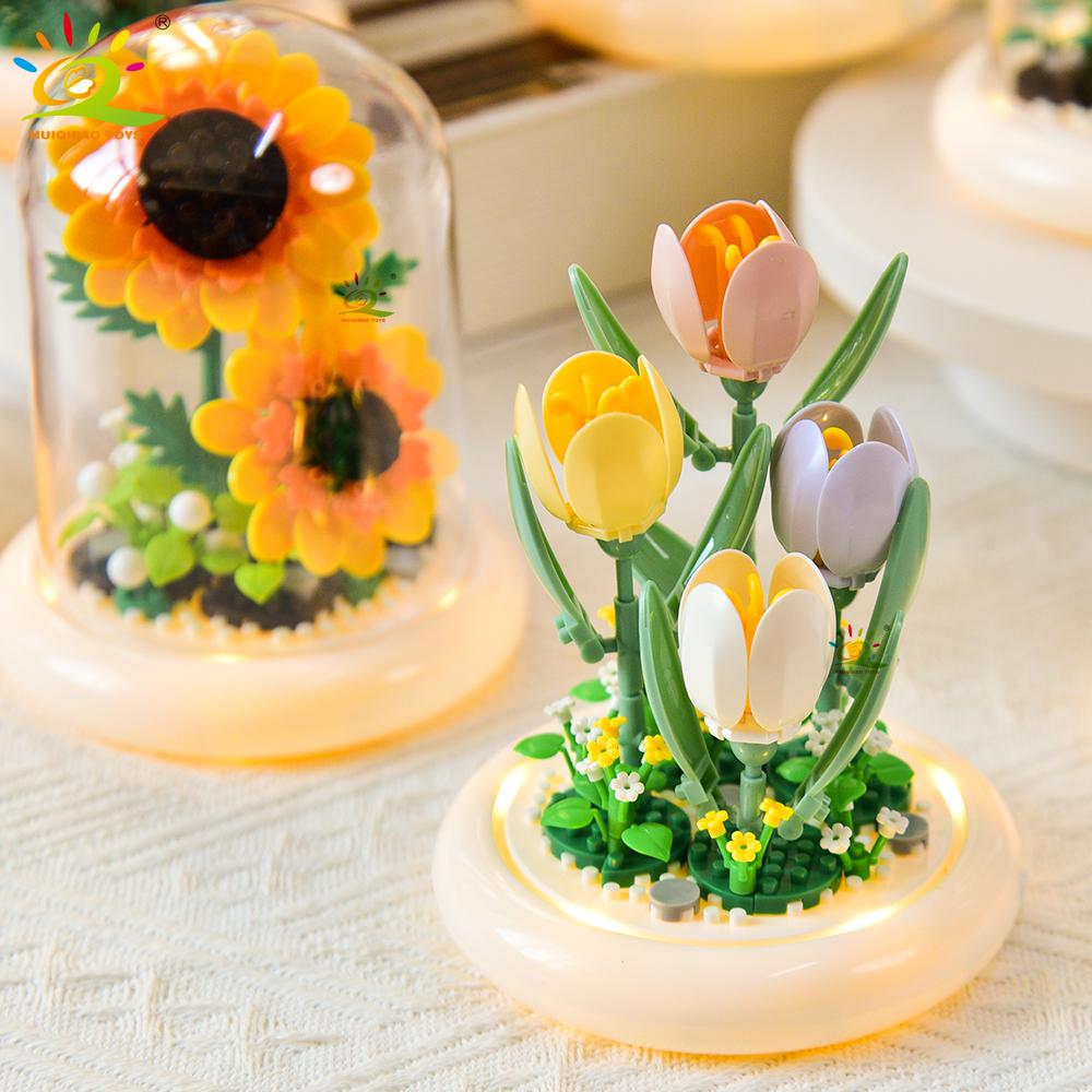 Non-Toxic Moc Eternal Bouquet Display Box Micro Building Block Flower Model Diy Home Desk Plant Decoration Brick Toy For Children