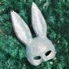 Halloween Costume Accessory Disco Mirror Rhinestone Rabbit Mask, Sparkly Glitter Bunny Face Mask Adjustable Elastic for Party, Shiny Reflective