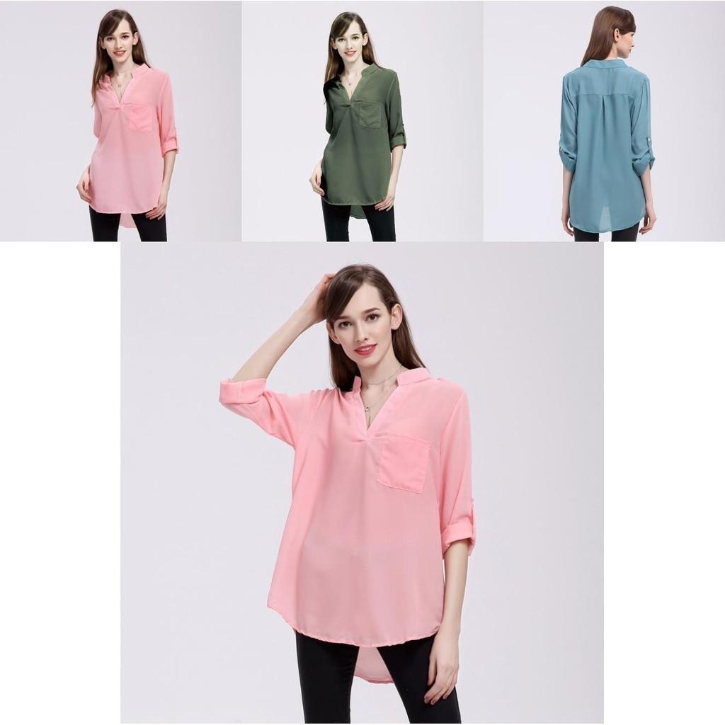 Stylish Chiffon Blouses For Women Loose Fit V-neck Shirts With Long Sleeves Perfect For Office And Casual Wear In Spring
