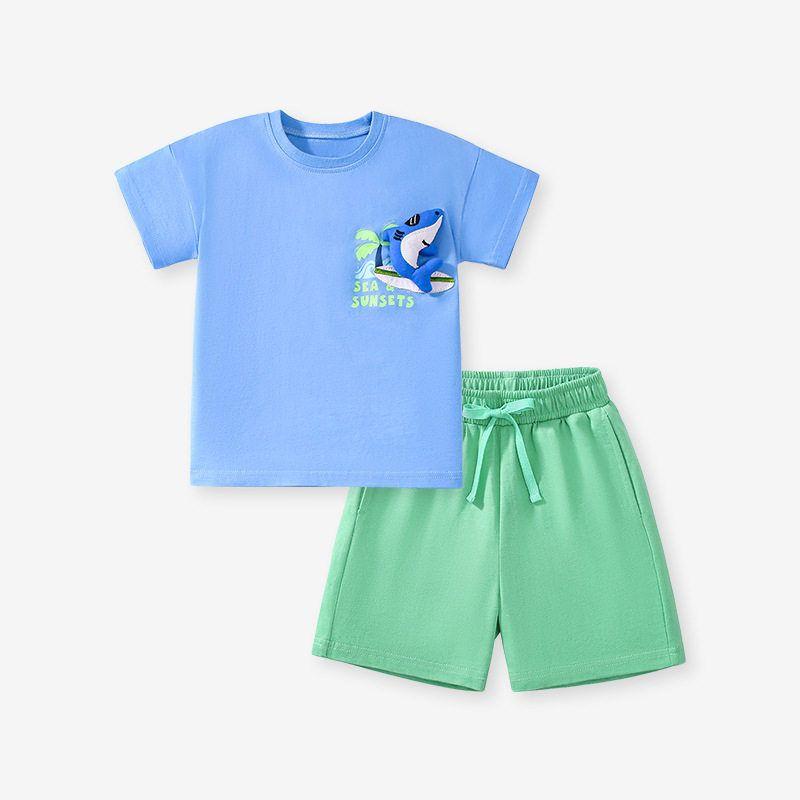 Little Maven Summer Boys  Suit Cartoon Cross-Border Cute Children s Clothing European and American Pure Cotton Children s Suit 2040 2Y (90cm)