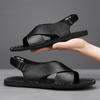 Fashion Vintage Style Summer Men's Sandals Genuine Leather Male Casual Shoes Outdoor Men Open-toe Beach Shoes Leisure Walk Roman Flats