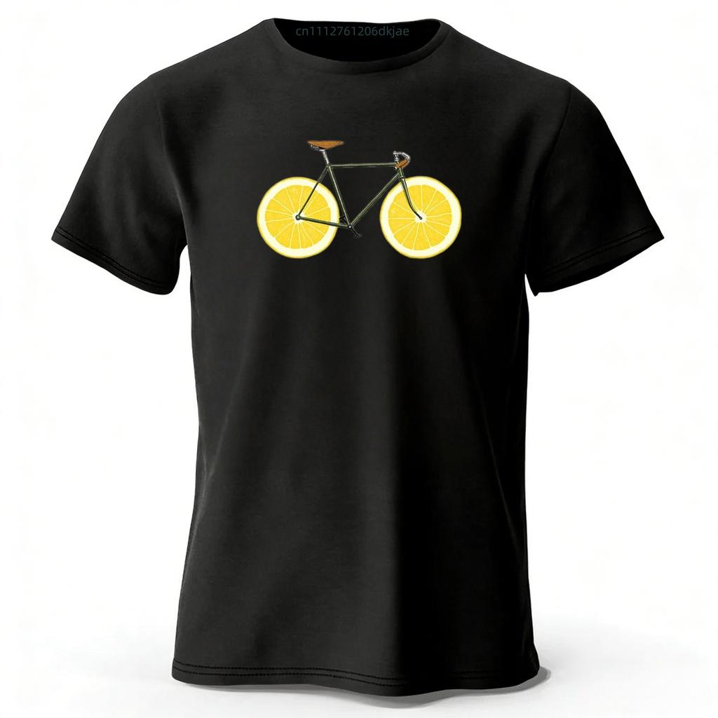 Summer Fresh Lemon Bicycle Pure Cotton T-shirt Men's Leisure and Entertainment Printed T-shirt Large Loose Sports Top