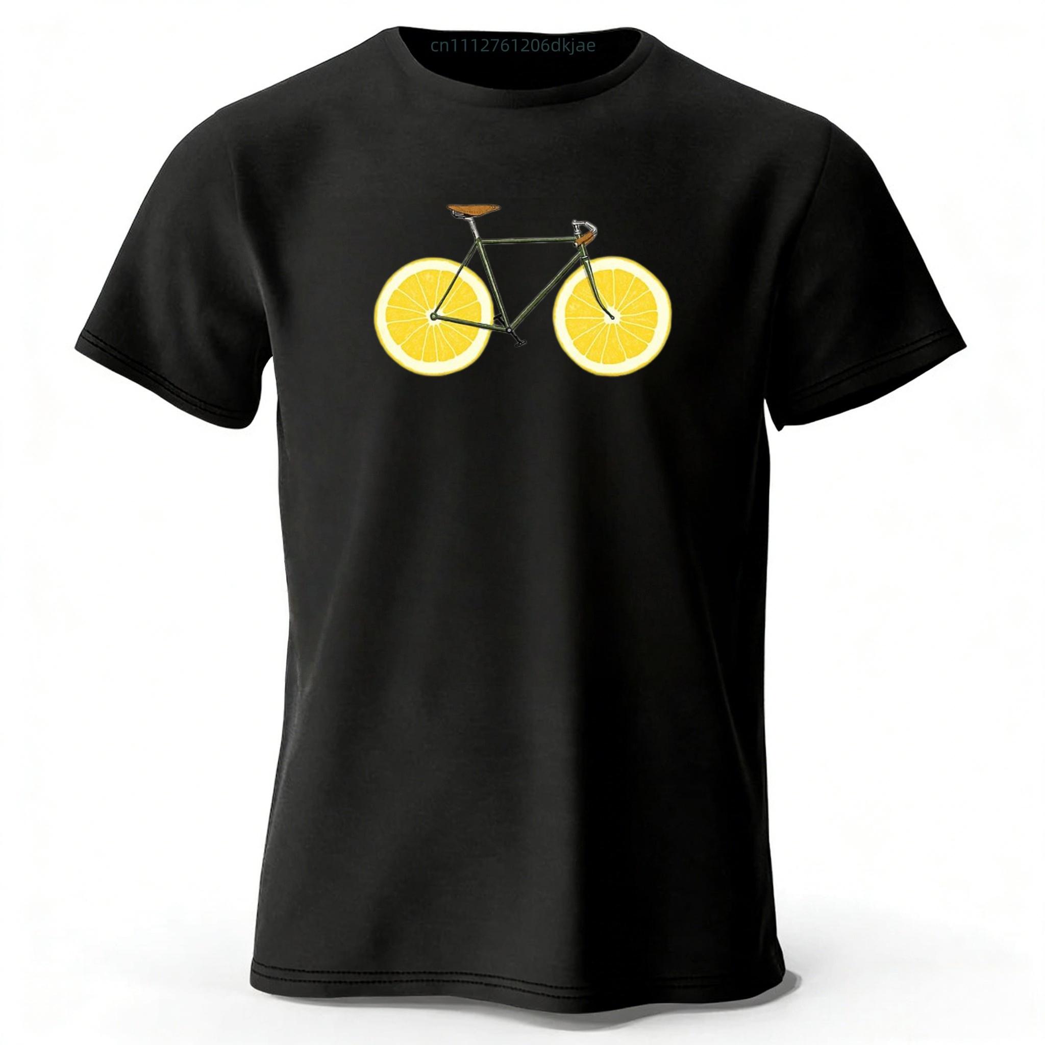 

Summer New Fresh Lemon Bicycle Pure Cotton Tshirt 2026 Mens Leisure and Entertainment Printed Tshirt Large Loose Sports Top M