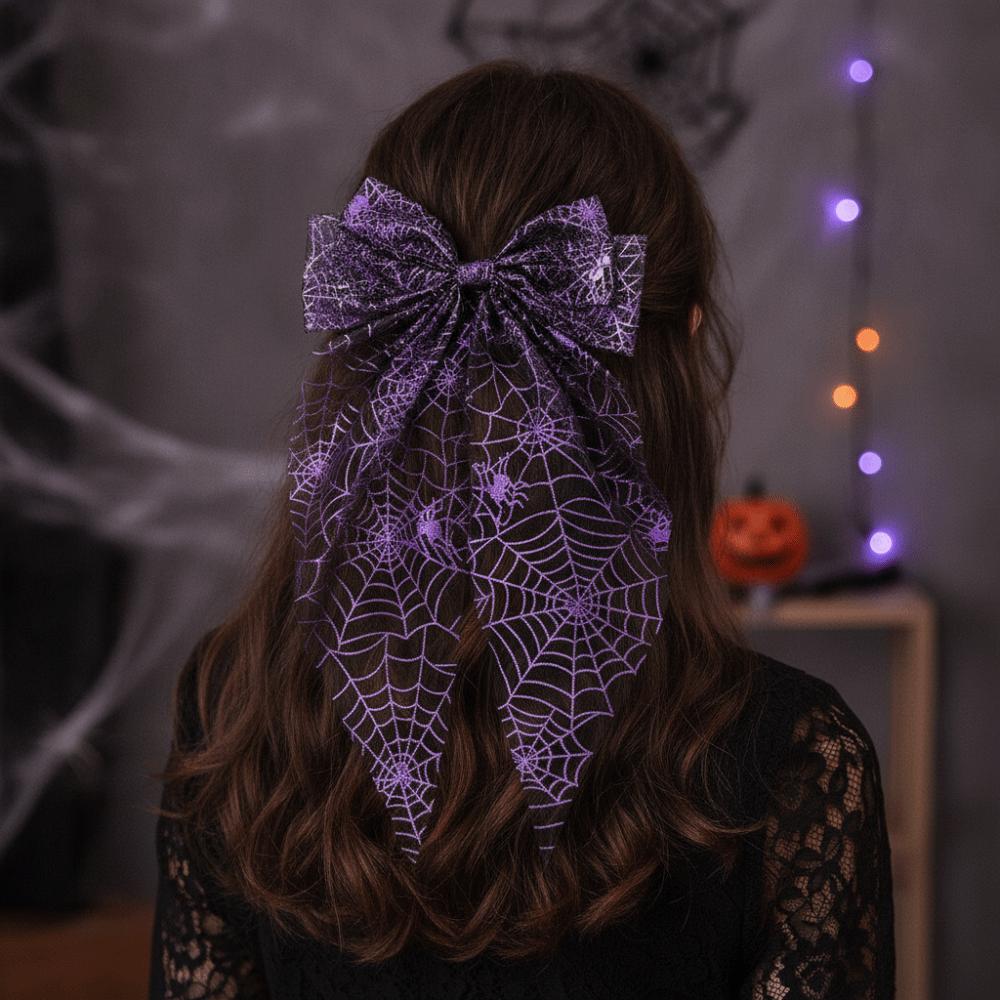 Bronzing Transparent Halloween Bow Hair Clip Mesh Tassel Halloween Hairpin  Festival Daily Wear