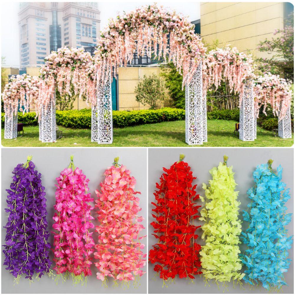 10PCS Multicolor Vine Wreath Silk Petals Flower Vine Garland Silk Flowers String  Scene Ornament