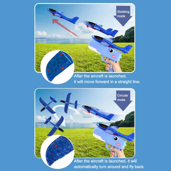 Foam Bombs Dinosaur Airplane Launcher Toy Set Soft Foam Glider Plane with Catapult Mechanism Lightweight Outdoor Flying Toy for Kids Birthday Gifts
