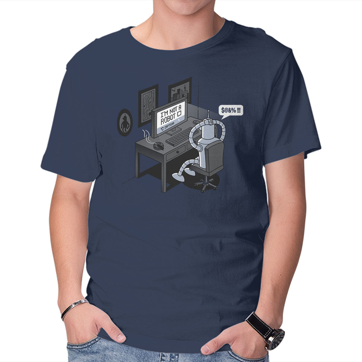 Unisex Crew Neck T-Shirt Robot Problems Graphic Short Sleeve Casual Tee XS