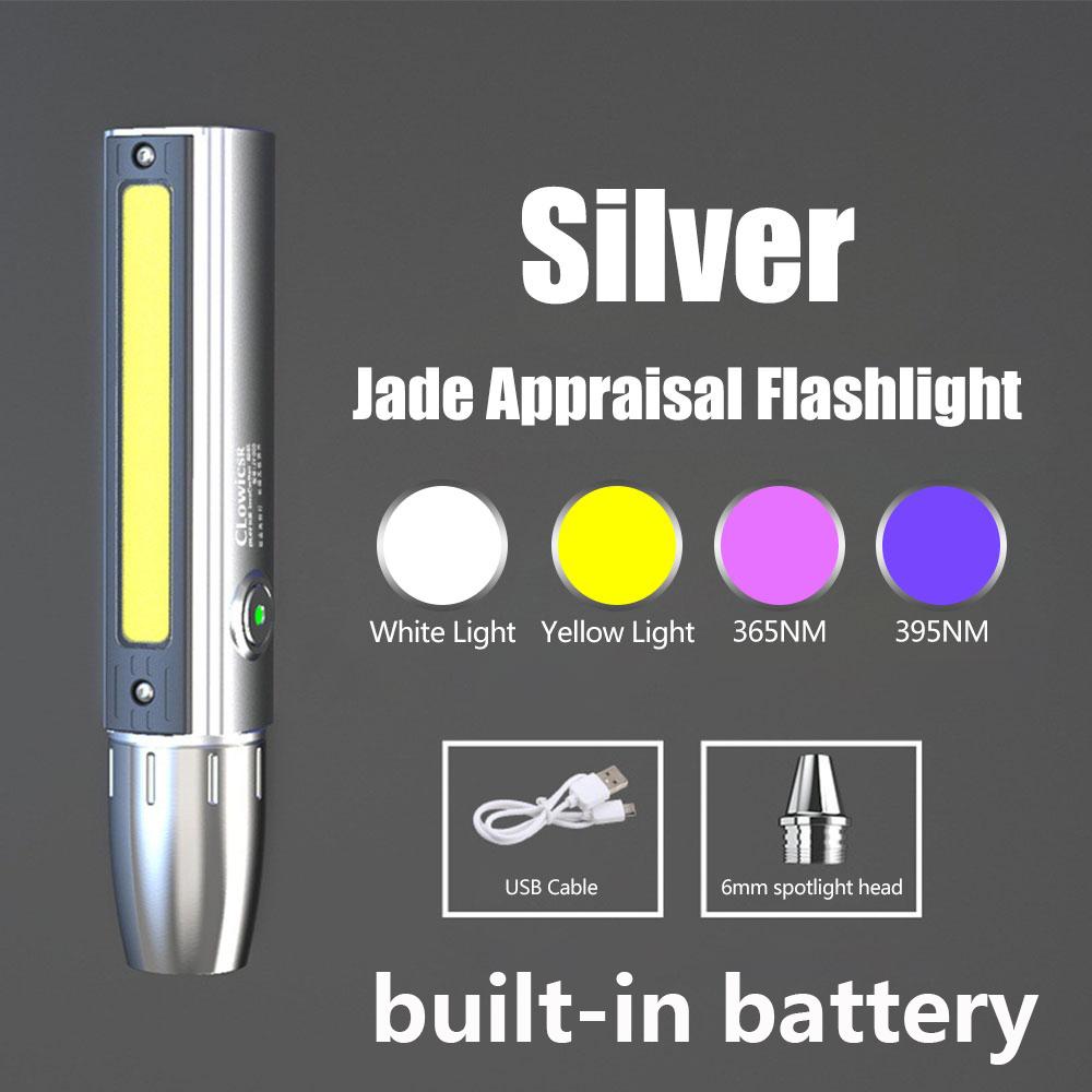 4 Light Sources Flashlight LED UV Torch with 365/395nm/White/Yellow Ultraviolet Torch Professional Jade Identification Light