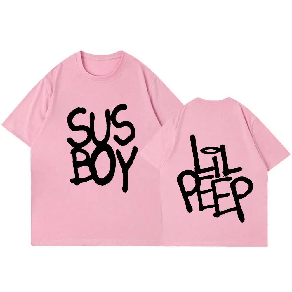 Rapper Lil Peep Sus Boy Pink T Shirt Men Women Fashion Short Sleeve Shirt High Quality Oversized Street Cotton Tees