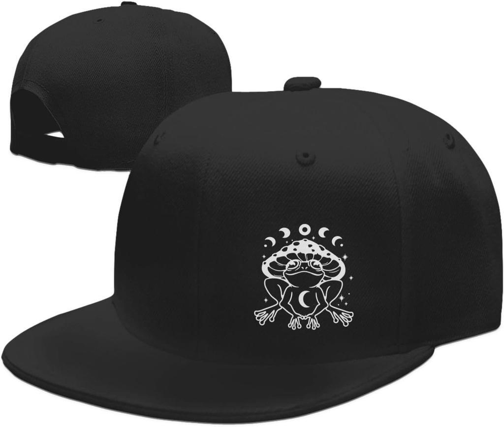 Mushroom Frog Celestial Moon Graphic Flat Bill Cap Unisex Polyester Snapback Trucker Hat