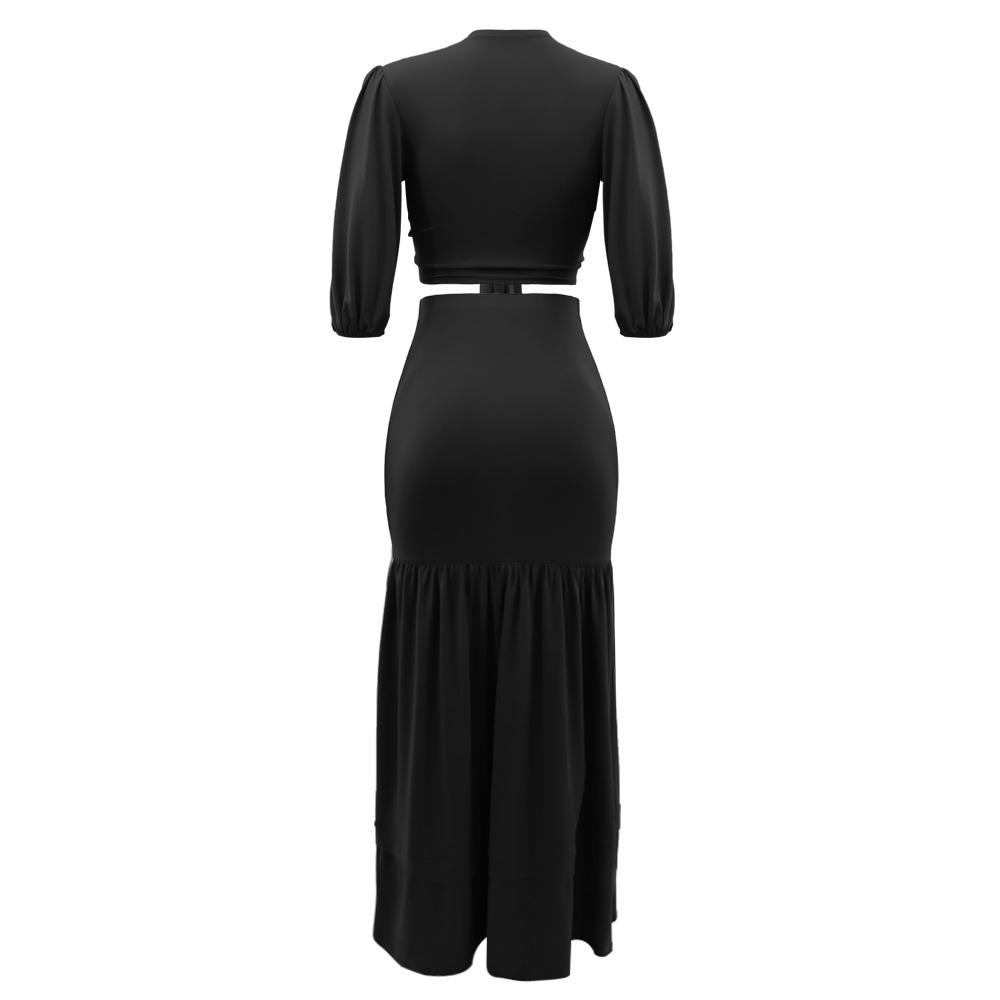 European & American Spring/Summer Slim Short Top with Casual High Waist Skirt Set