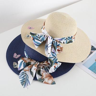 Bohemian Style Sun Protection Straw Hat for Women's Summer Seaside Vacation Bow Shaped Big Brimmed Hat