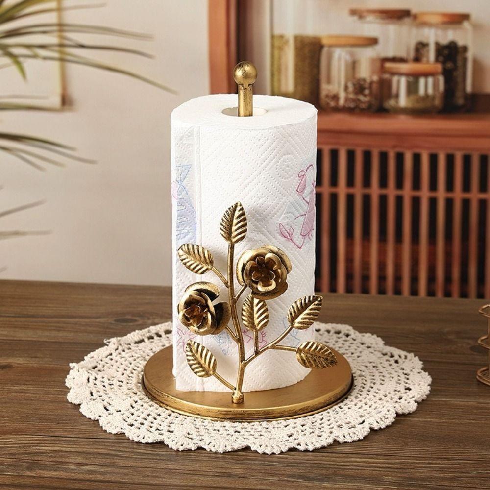 Rose Shaped Roll Paper Towel Holder Ginkgo Leaf Tissue Stand Tissue Storage Rack  for Kitchen